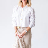 Cosette Crop Hi Low Shirt in White/Gold