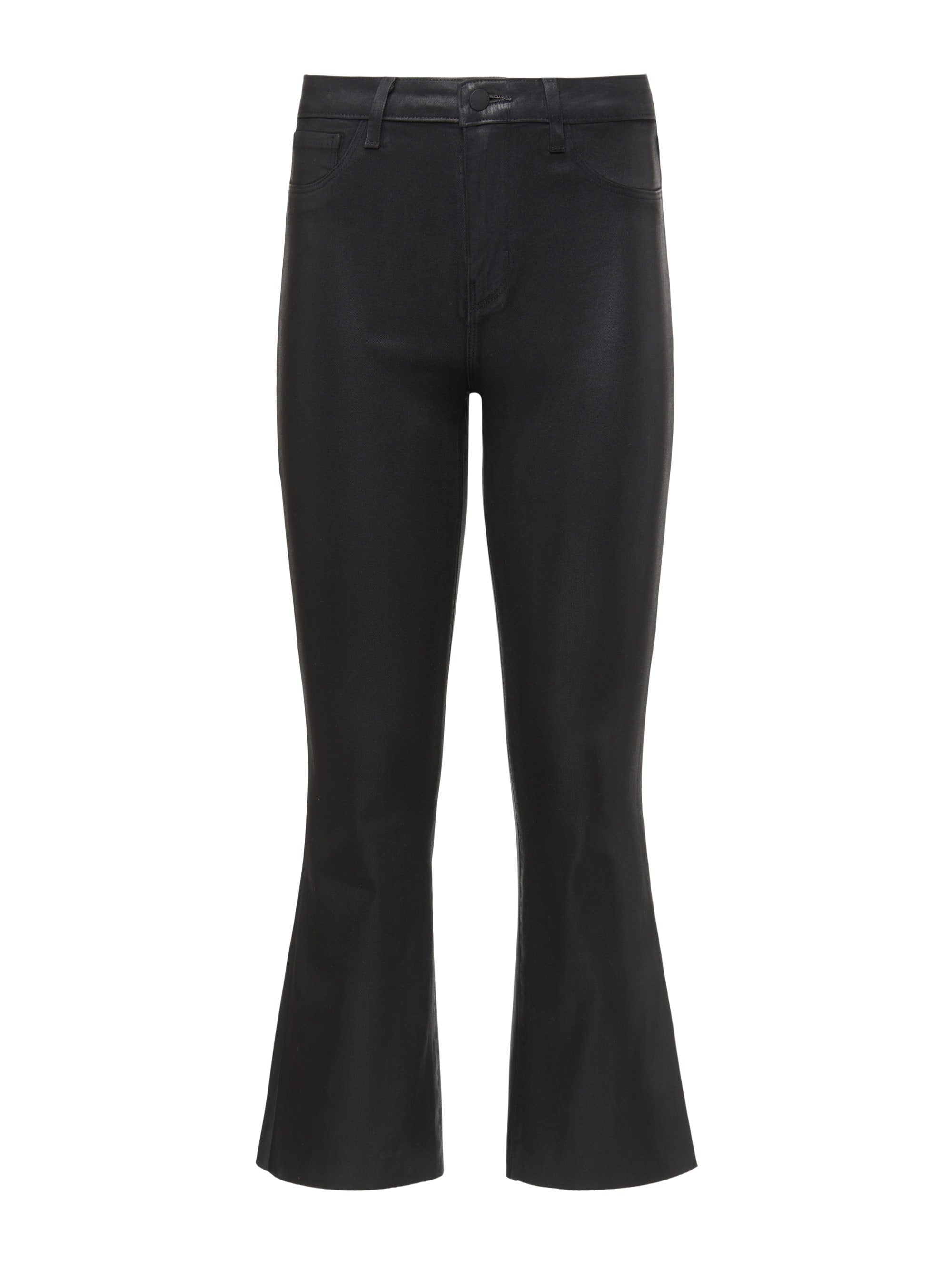 Kendra High Rise Cropped Flare Jean in Noir Coated - Lukka Boutique