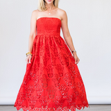Torres Dress in Red Embroidered Eyelet