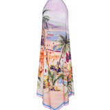 Elise Postcard Print Halter Midi Dress