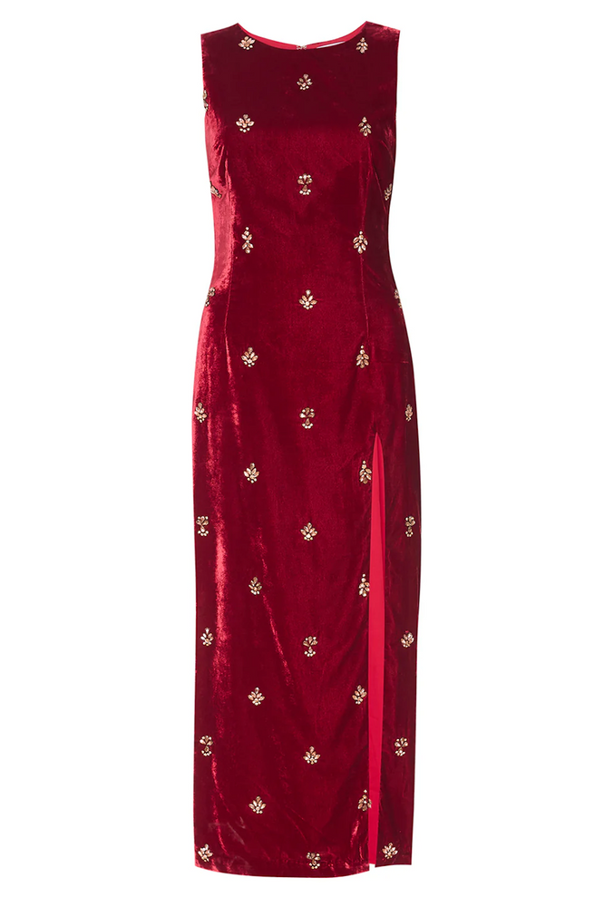 
                  
                    Delaney Dress in Garnet Velvet
                  
                