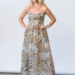 Alba Silk Linen Midi Dress in Cheetah Natural - Lukka Boutique