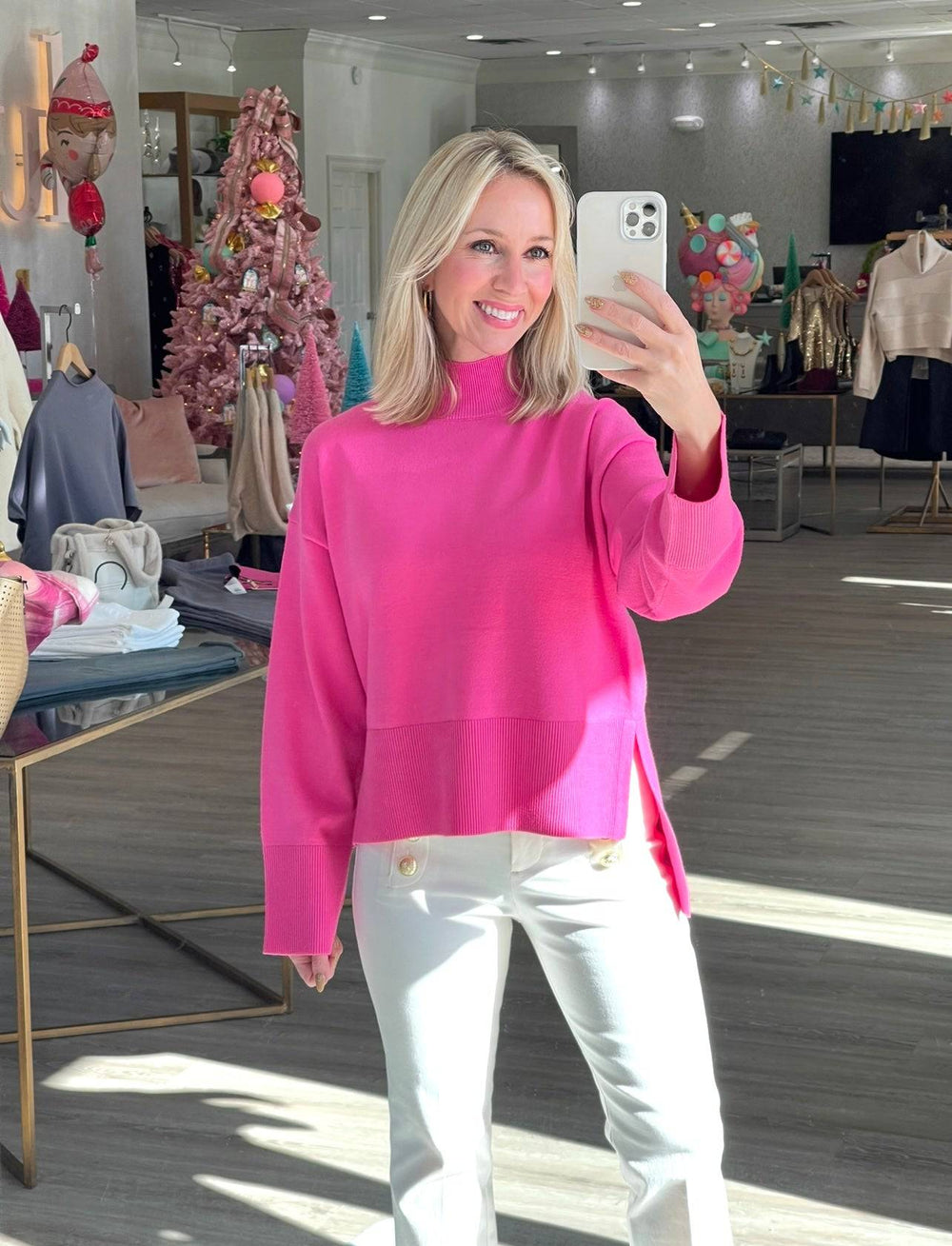 Britt Mock Neck Sweater in Magenta