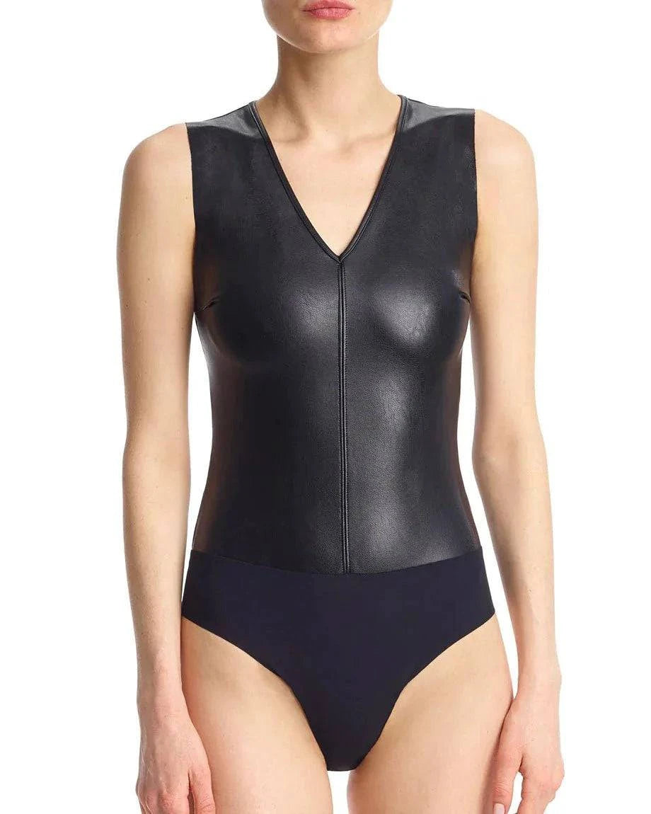 Faux Leather Deep V Bodysuit