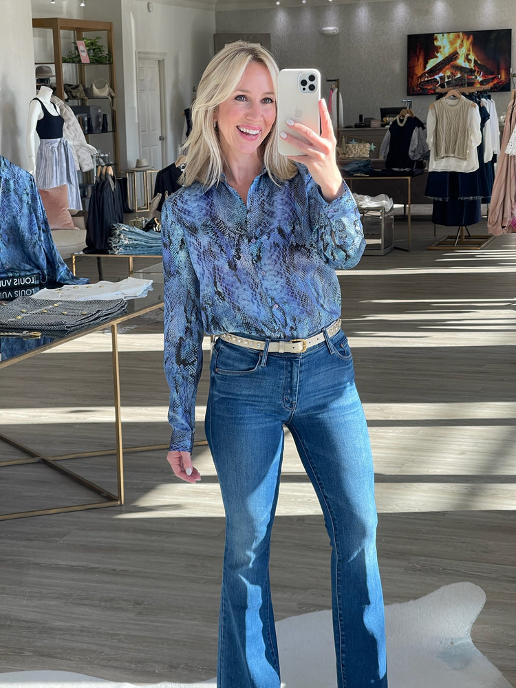 
                  
                    Tyler Blouse in Blue Snake
                  
                