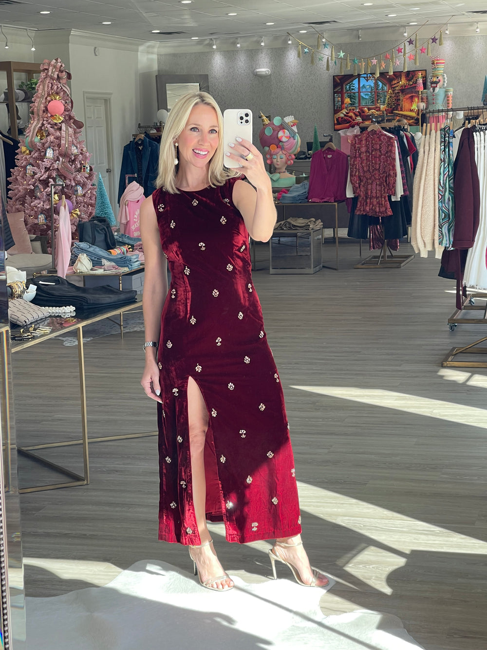 Delaney Dress in Garnet Velvet