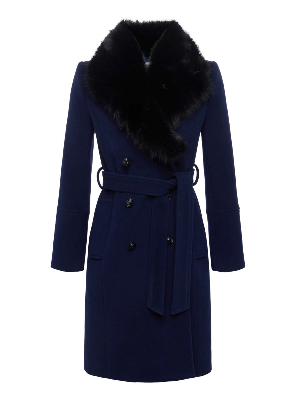 Tristan Belted Fur Coat in Midnight Black