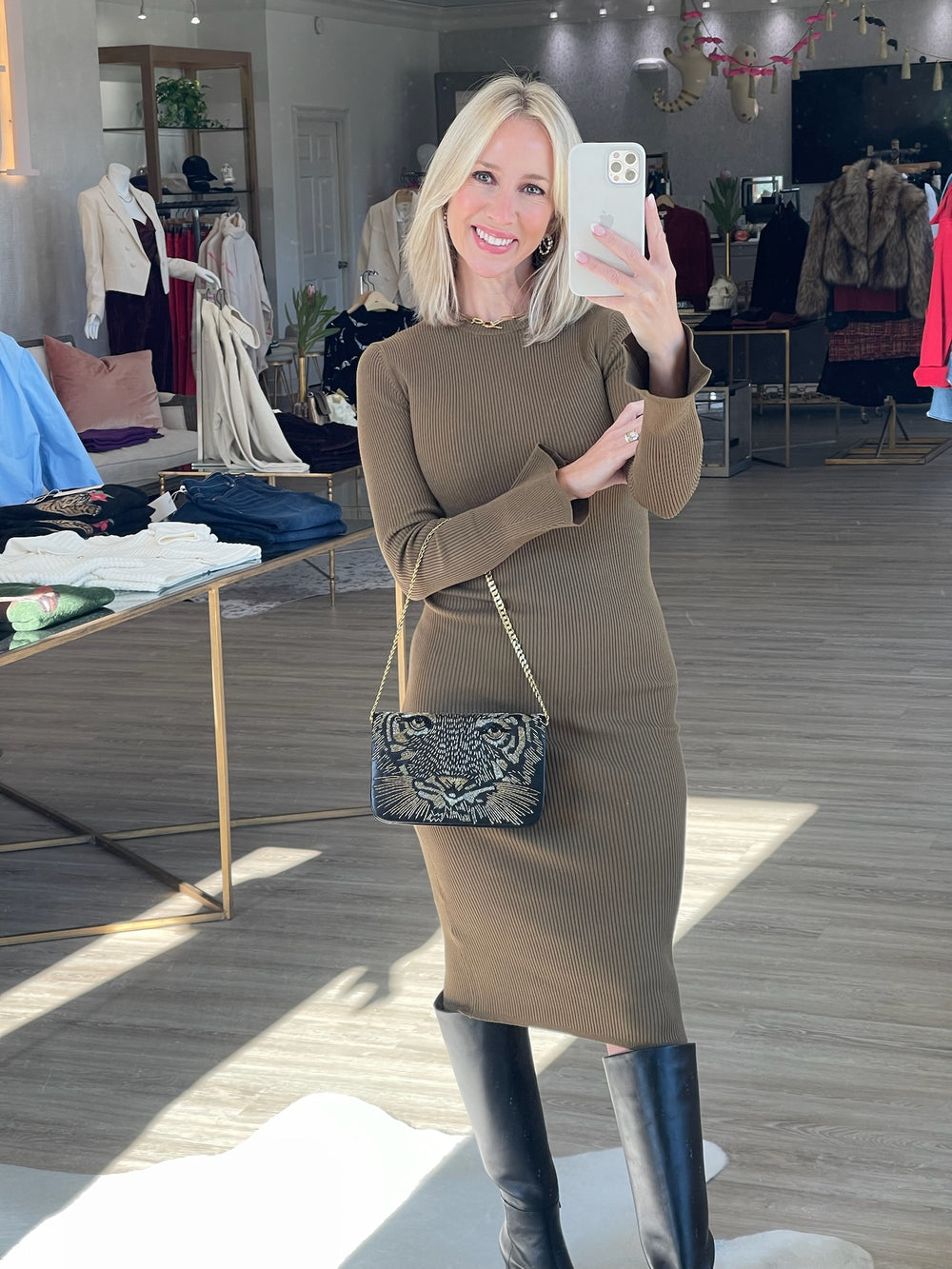 Morla Rib Dress in Military Olive