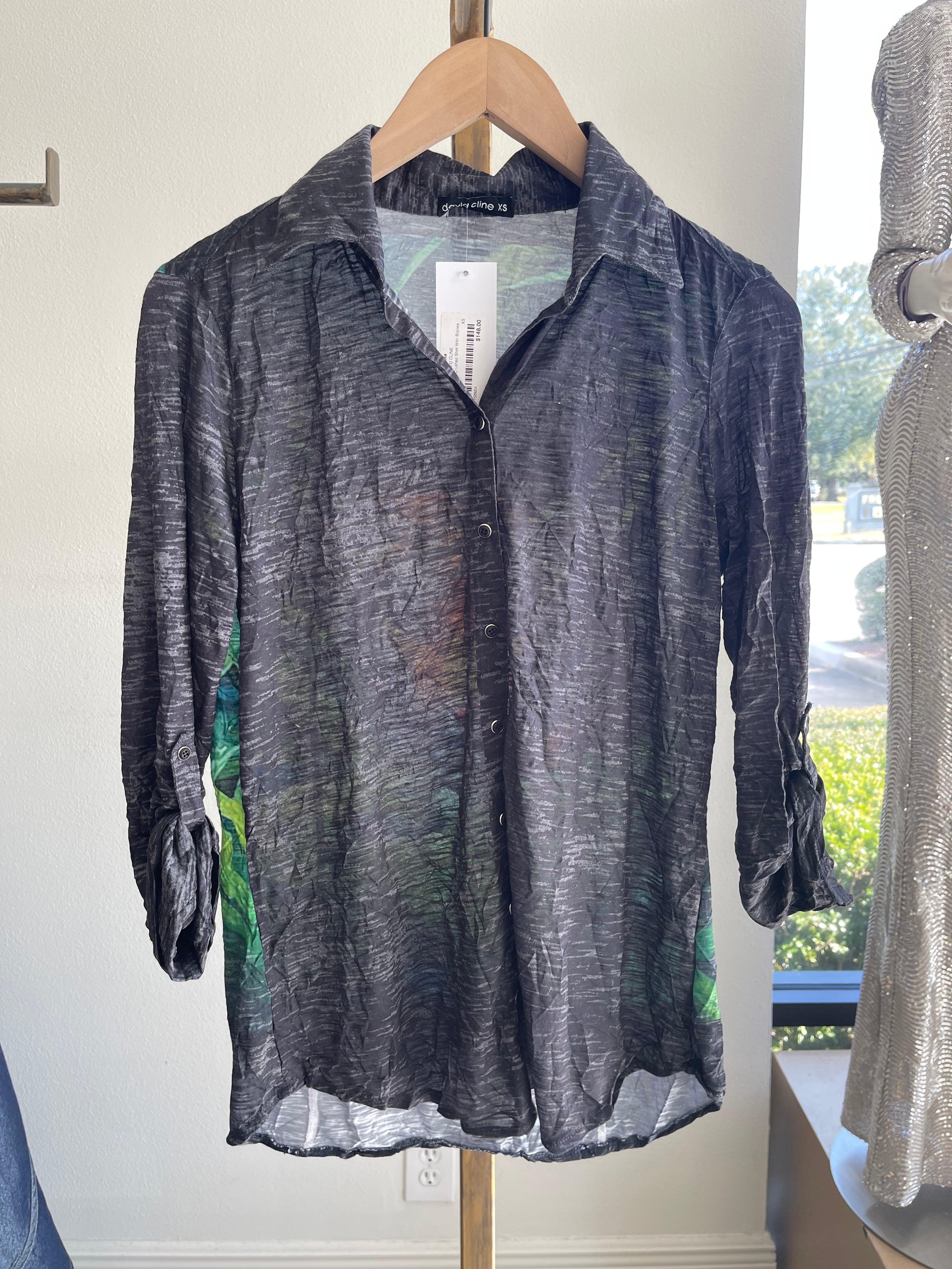 Tiger Roll Up Crushed Shirt With Stones - Lukka Boutique