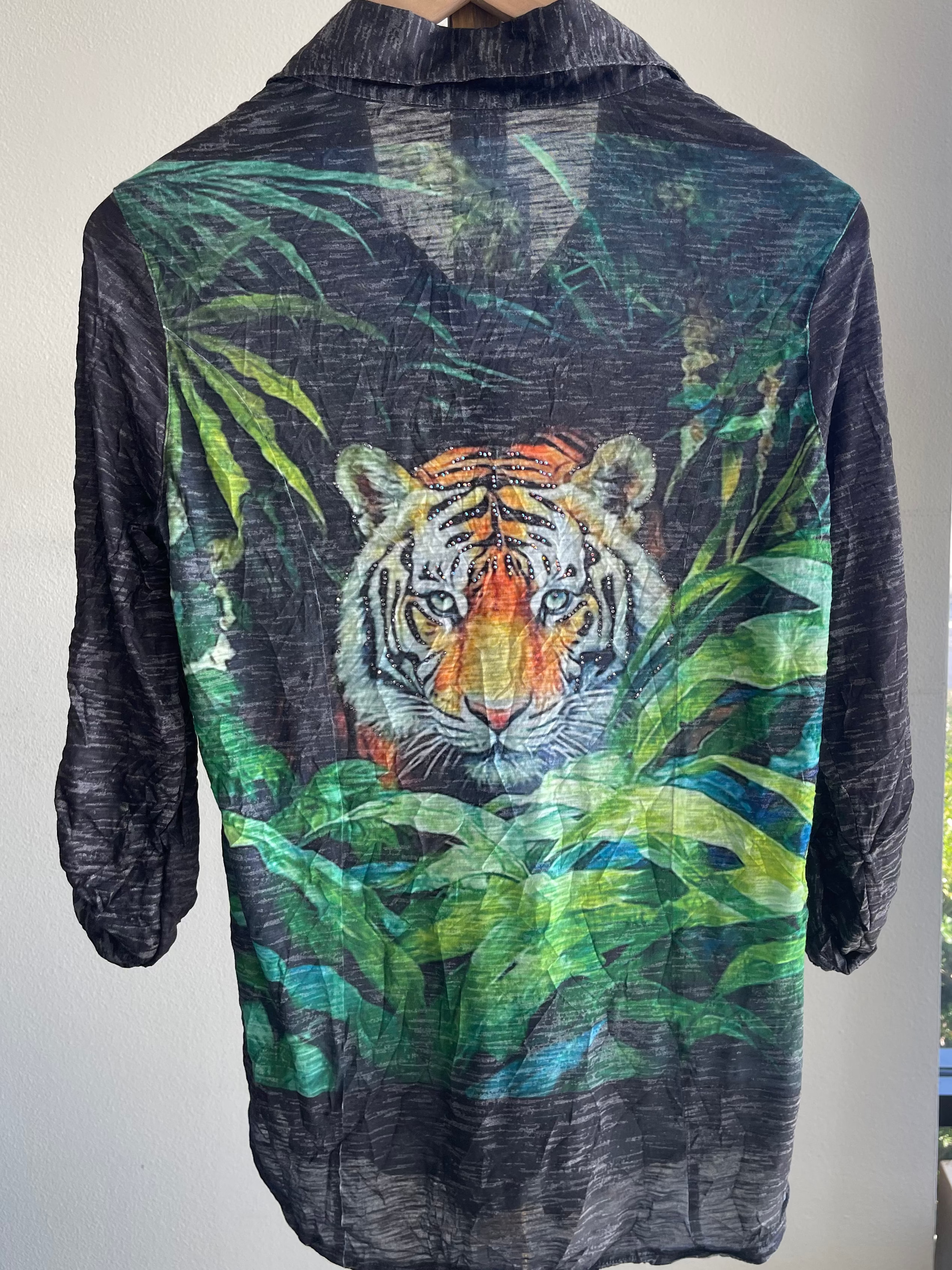 Tiger Roll Up Crushed Shirt With Stones - Lukka Boutique