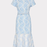 Tahlia Butterfly Lace Dress in White/Blue