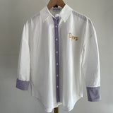 Tigers Purple + White Stripe Button Down
