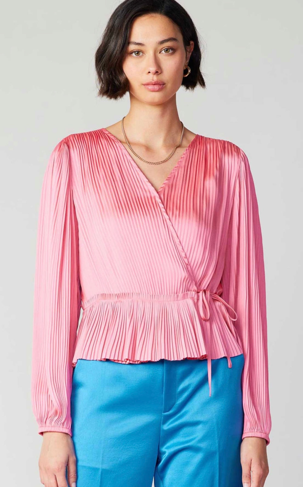 Pleated Detail Wrap Blouse