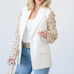 Kelsey Jacket in White Floral Linen - Lukka Boutique