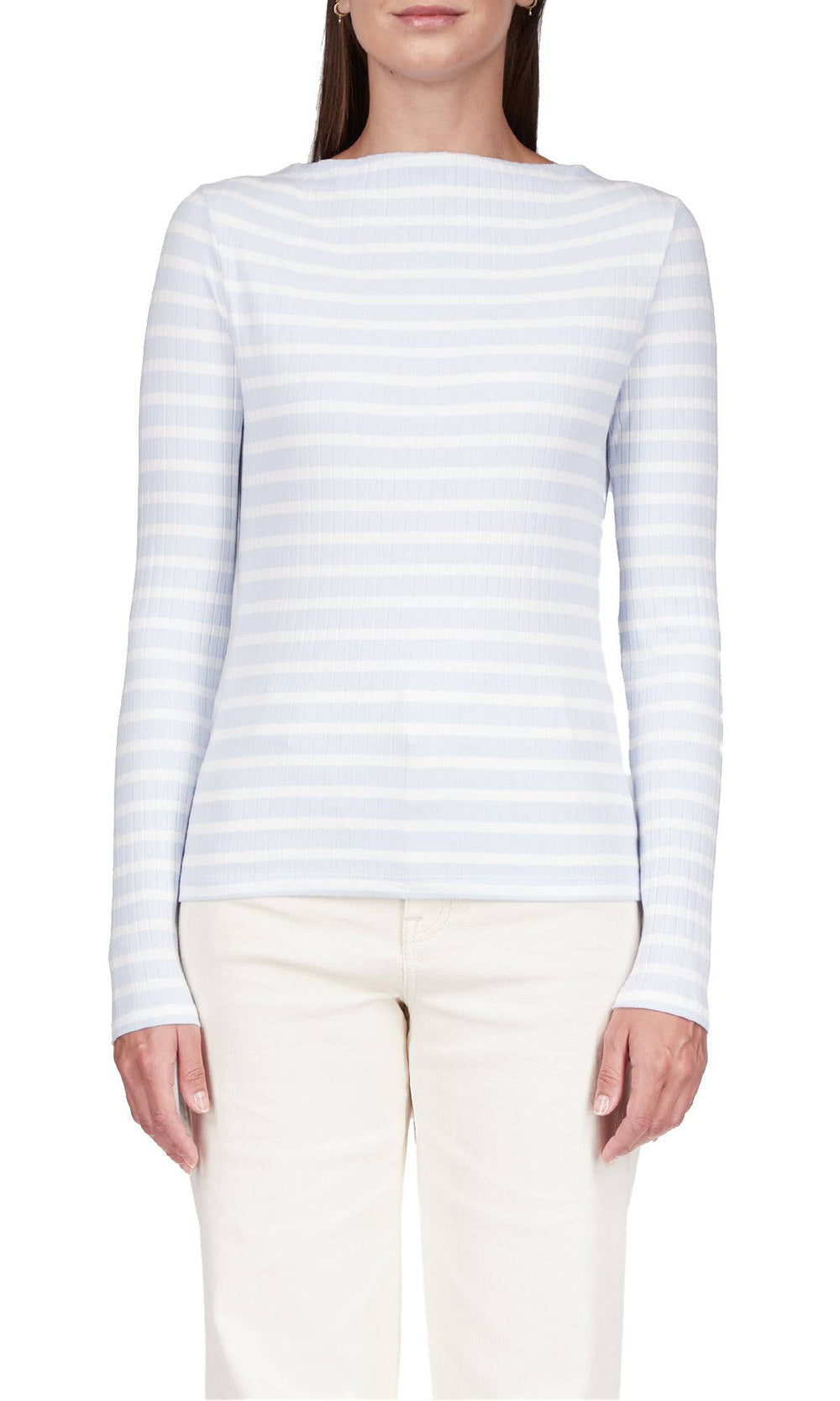 Long Sleeve Boatneck T-Shirt in Sky Blue