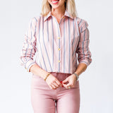 Cosette Cropped Hi-Low Shirt in Pale Rose Stripe