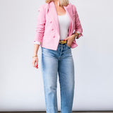 Brooke Double Breasted Crop Blazer in Pink Multi