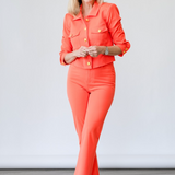 Kumi Cropped Fitted Jacket in Electric Coral