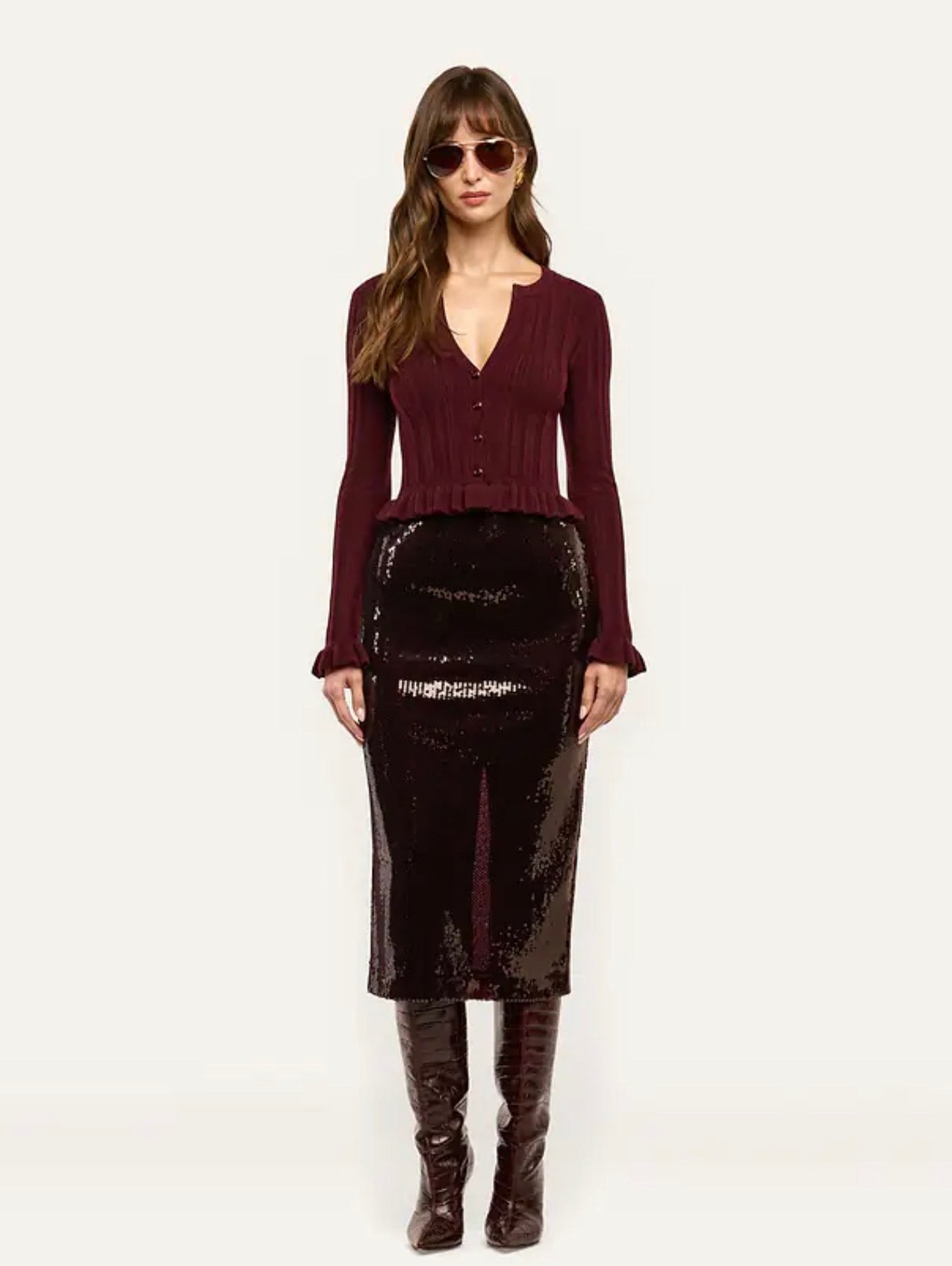 Makena Pencil Skirt in Dark Espresso - Lukka Boutique