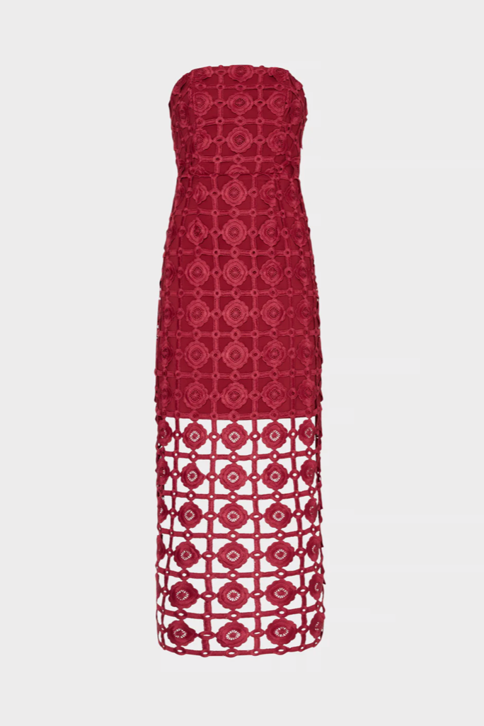 Kait Tile Lace Dress in Burgundy - Lukka Boutique