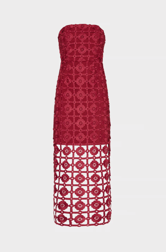 Kait Tile Lace Dress in Burgundy - Lukka Boutique
