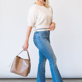 Guinevere Cropped Crew Neck Sweater in Vintage White