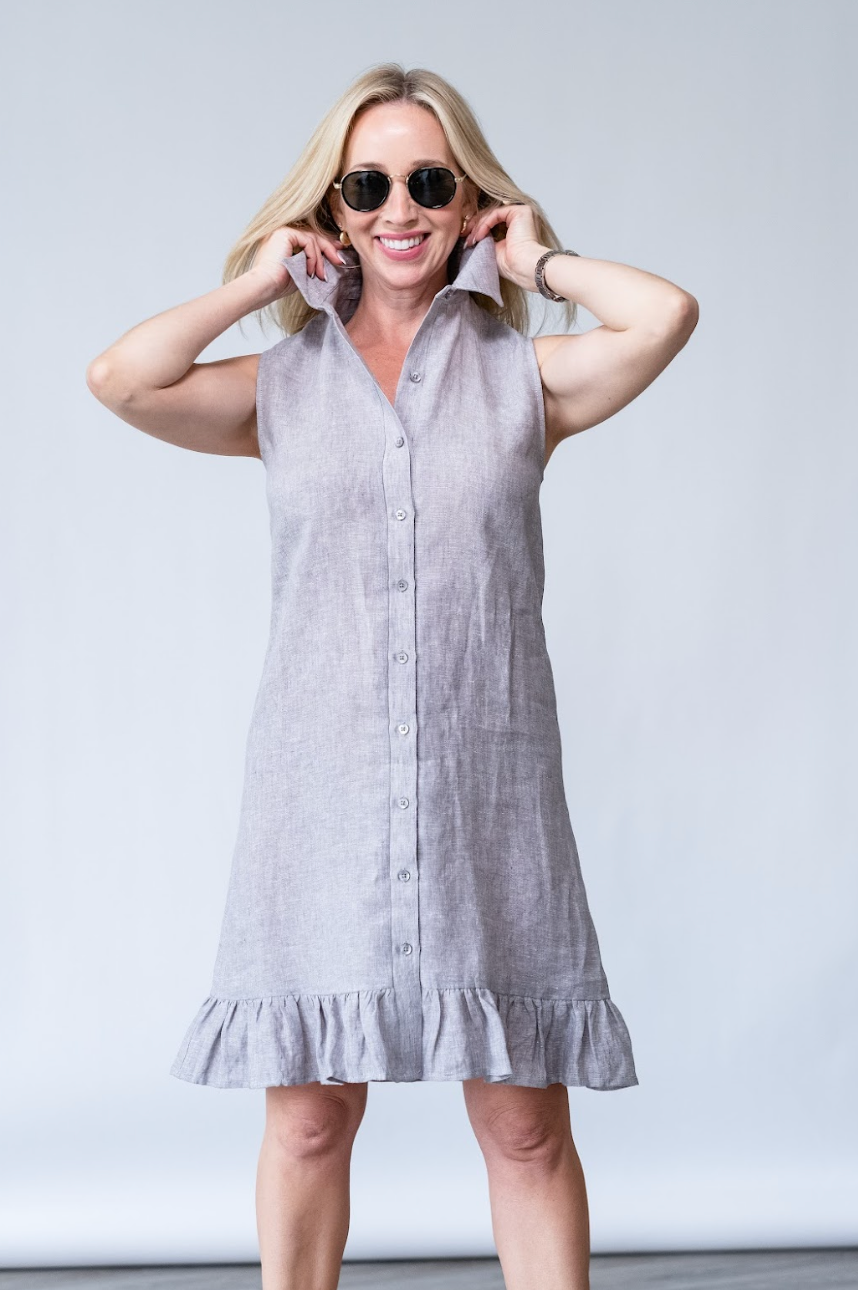 Linen Ruffle Dress in Silver