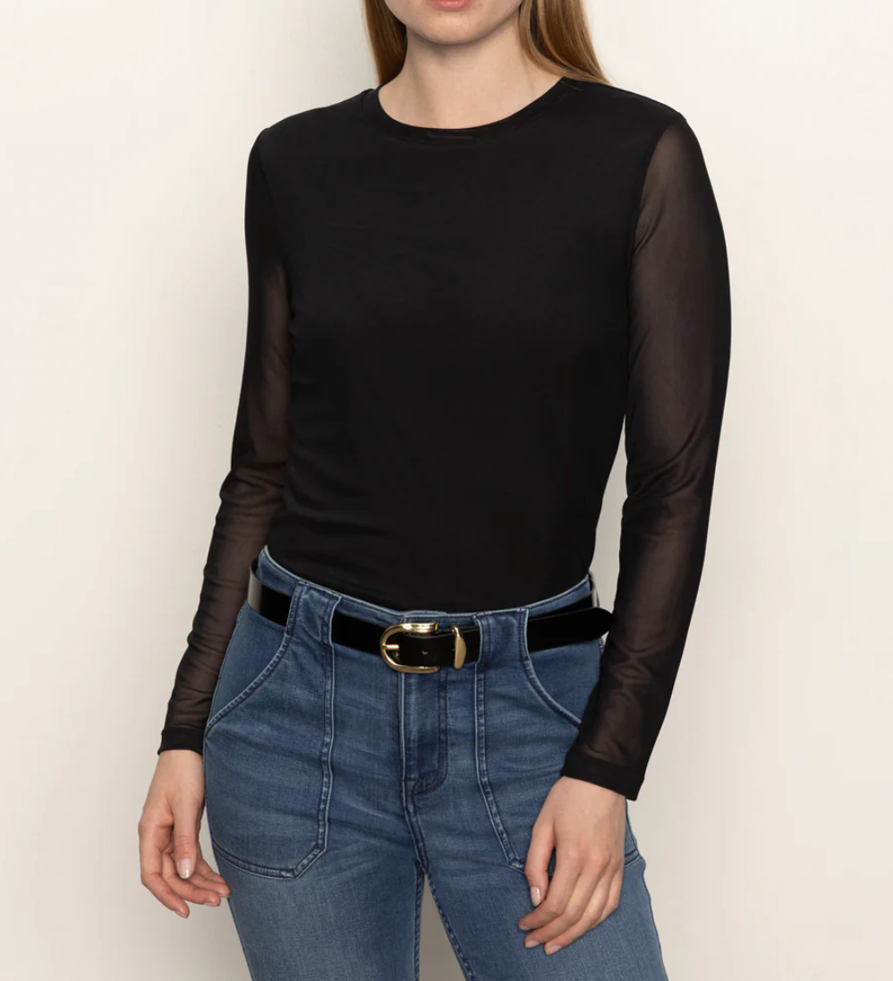 Long Sleeve Perfect Mesh Tee in Black - Lukka Boutique