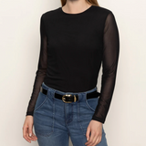 Long Sleeve Perfect Mesh Tee in Black - Lukka Boutique