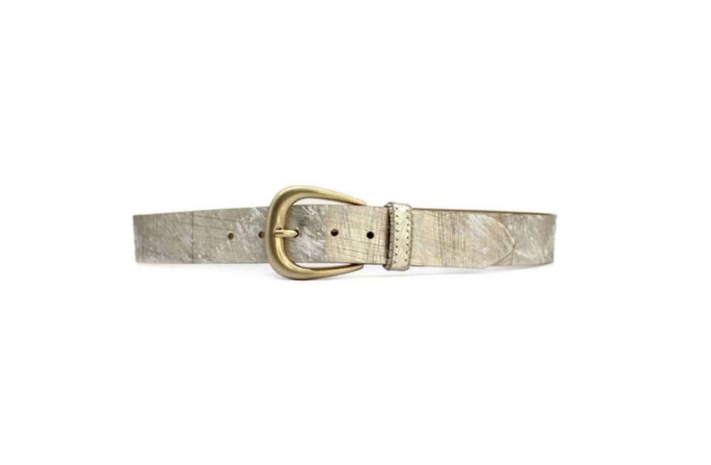 Leather Metallic Belt in White Gold