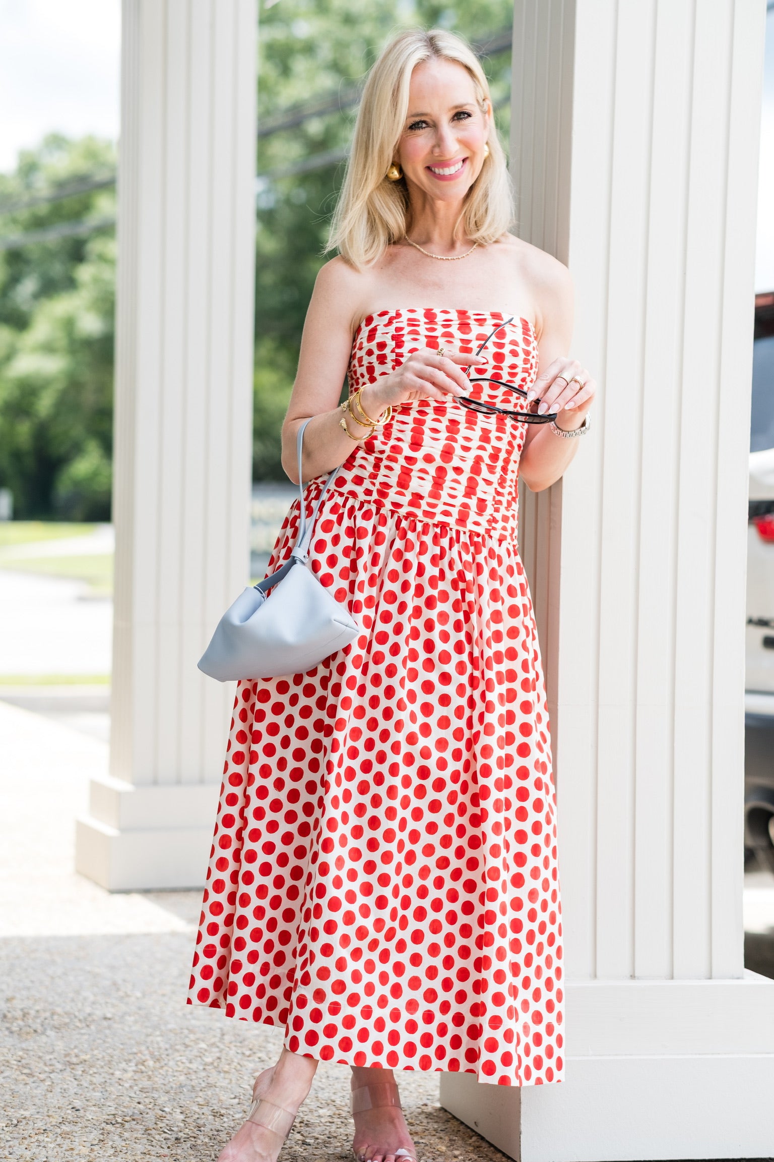 Rahi Midi Dress in Celeste Spot Red - Lukka Boutique