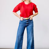 Guinevere Short Sleeve Crop Crew Sweater in Chili Pepper