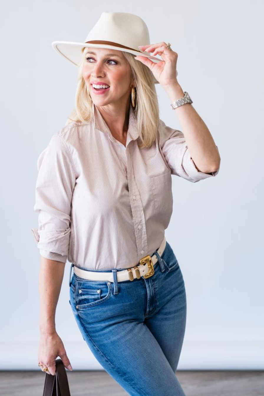 Barry Shirt in Tan Mini Stripe - Lukka Boutique