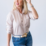 Barry Shirt in Tan Mini Stripe - Lukka Boutique