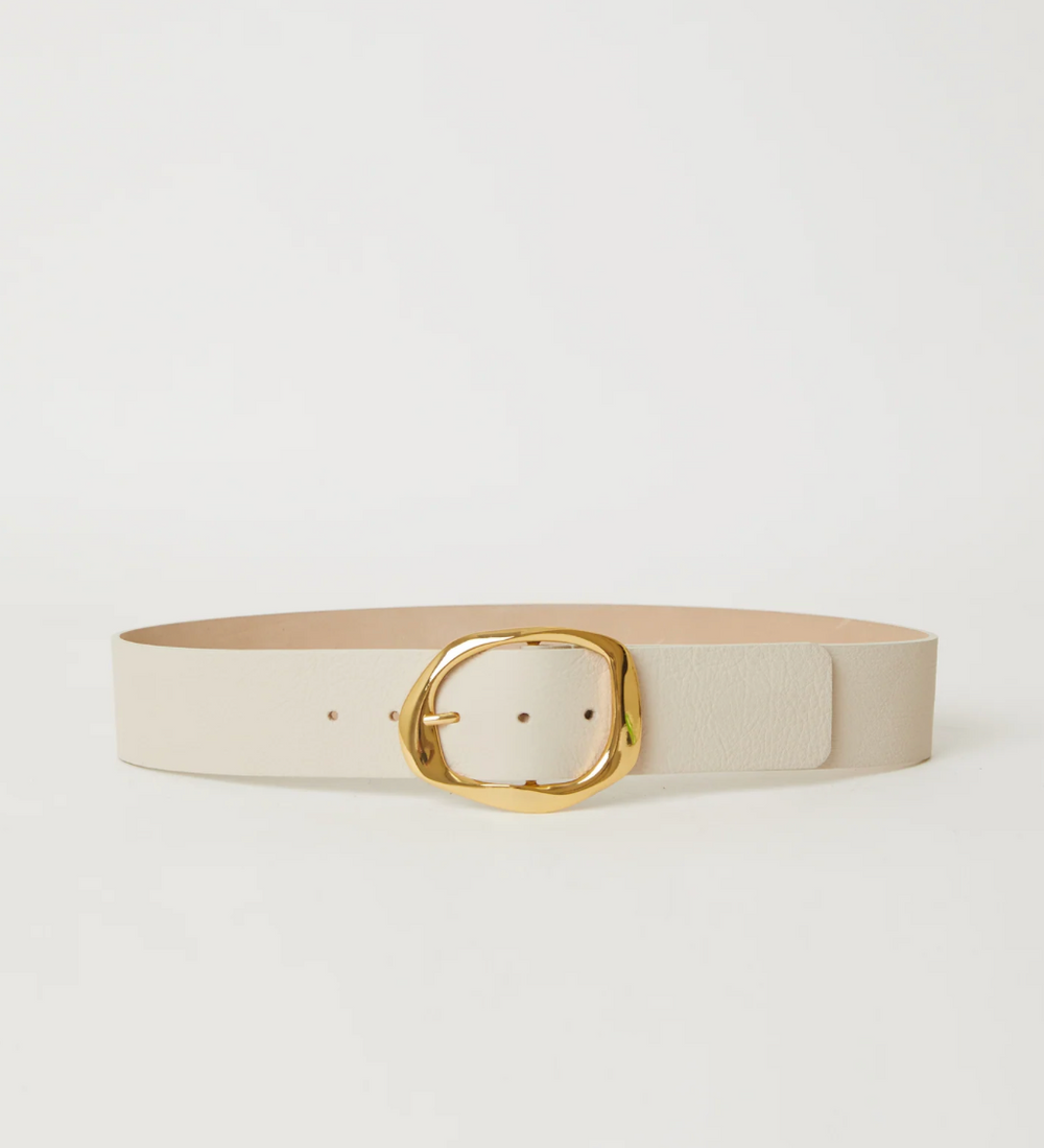 Edmond Leather Belt in Bone Gold