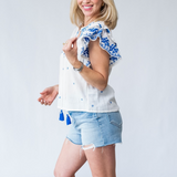Mina Embellished Top in Ivory - Lukka Boutique