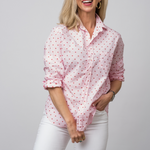 Eileen Relaxed Button-Up Shirt in Pink Hearts - Lukka Boutique