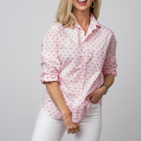 Eileen Relaxed Button-Up Shirt in Pink Hearts - Lukka Boutique
