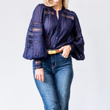 Kiera Trim Blouse in Midnight