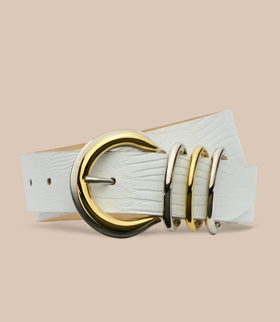 Tobar Leather Belt in White Lizard Embossed - Lukka Boutique