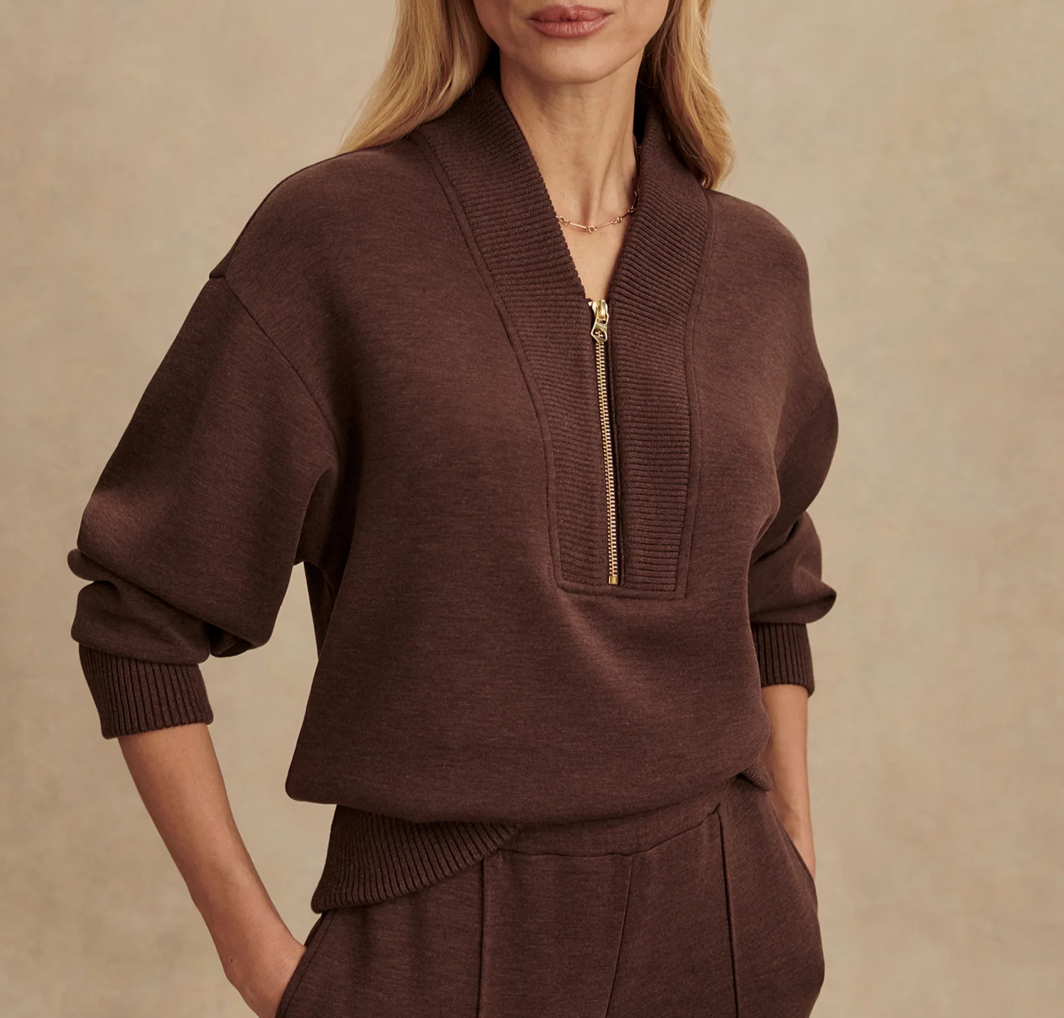 Sally Half Zip Sweat in Coffee Bean Marl - Lukka Boutique