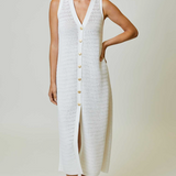 Crochet Midi Dress in White