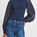 Cerina Mixed Media Sweater in Dark Navy - Lukka Boutique