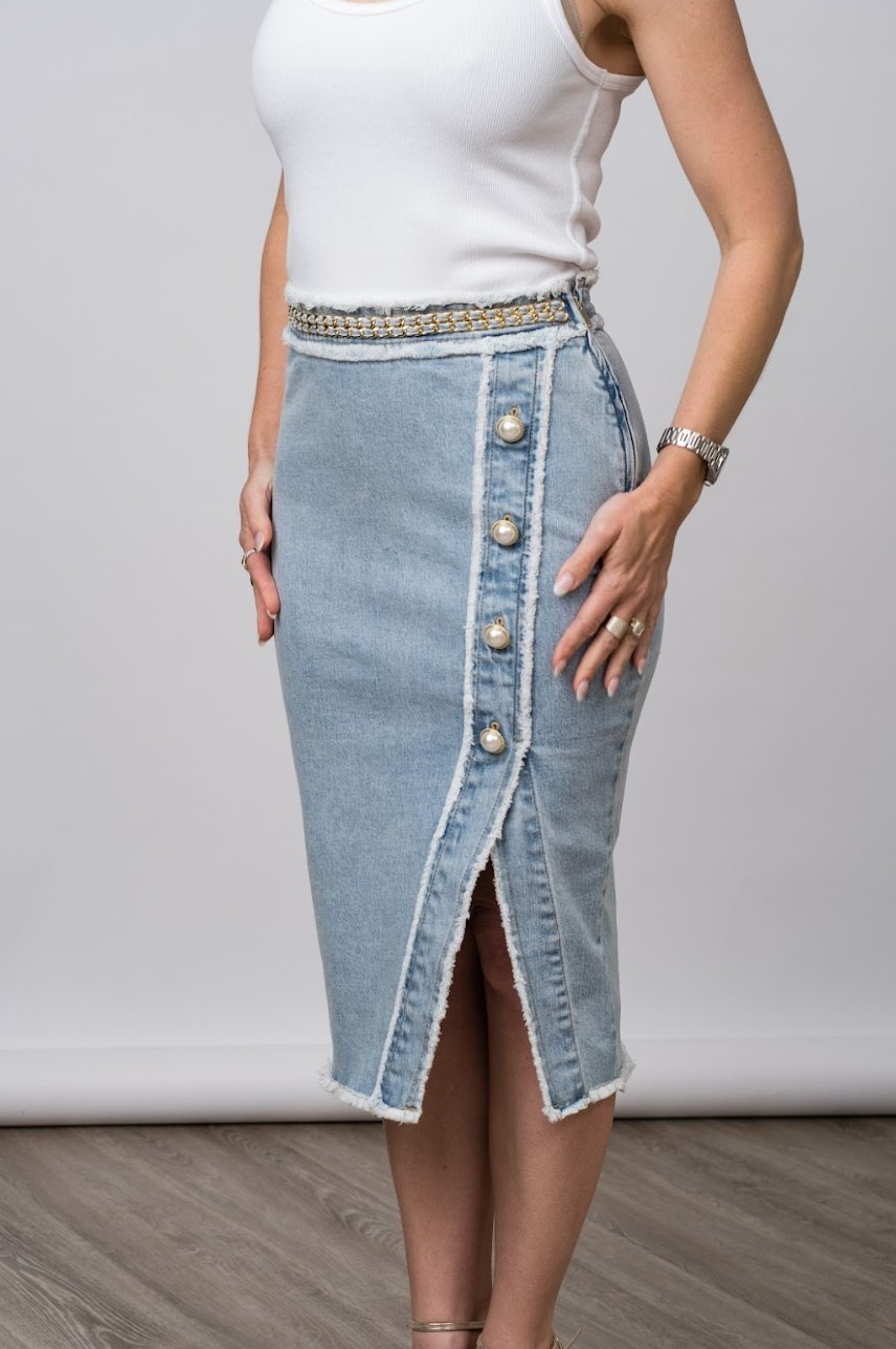 Arcadia Denim Skirt in Light Blue - Lukka Boutique