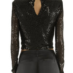 Amber Beaded Mesh Mock Neck Top in Black - Lukka Boutique