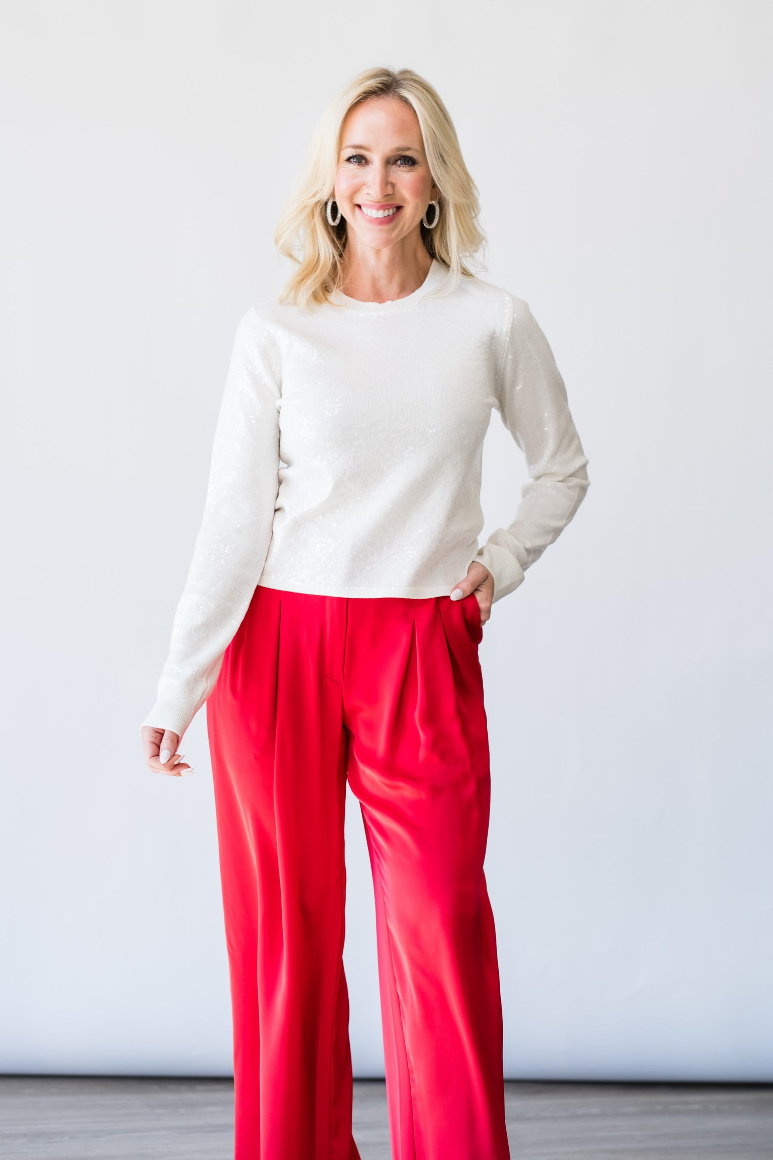 Sparkle Together Sweater Top in Chalk - Lukka Boutique