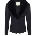 Kaisley Faux Fur Collar Blazer in Black Shadow Stripe - Lukka Boutique