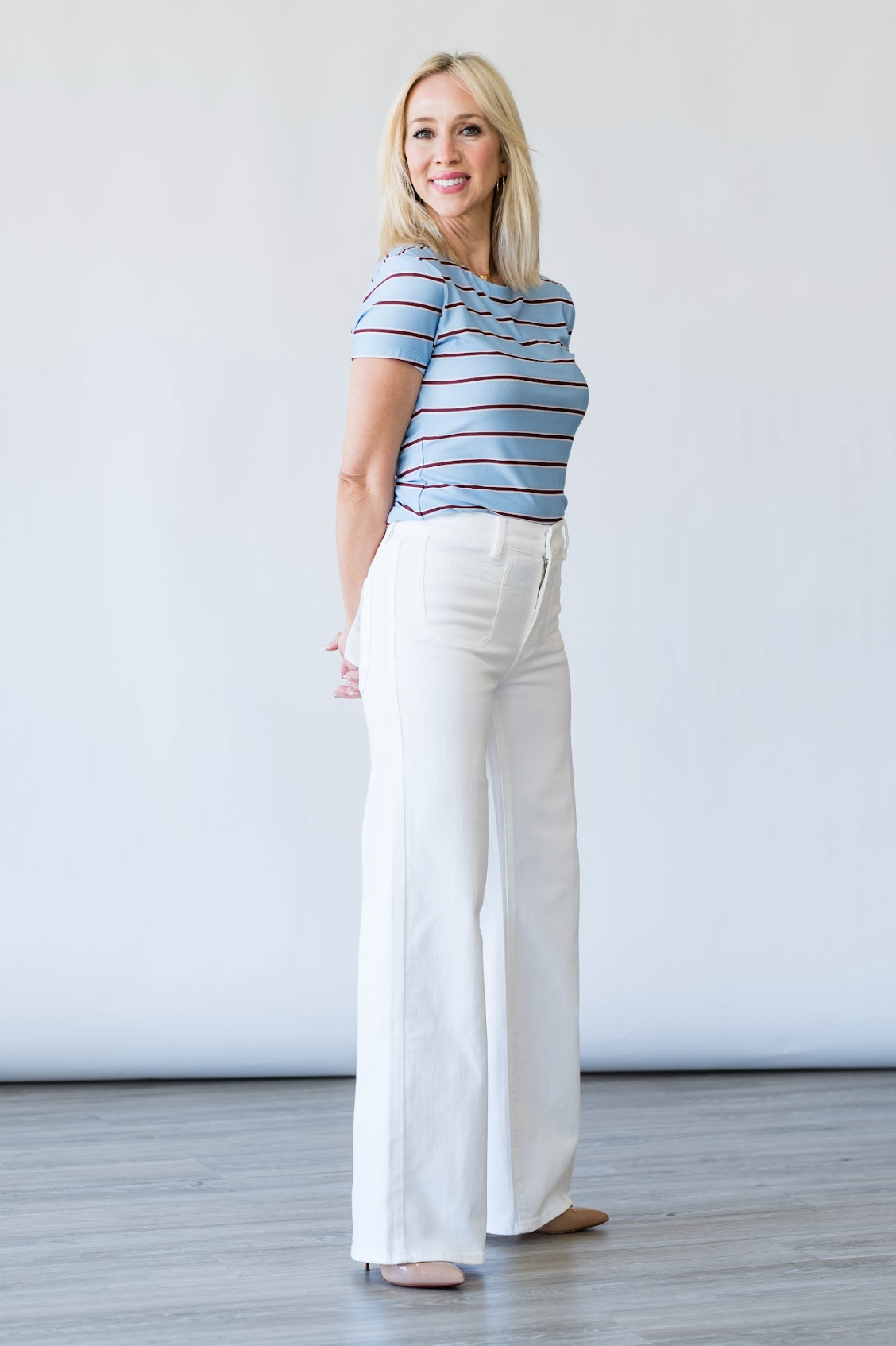 Ressi Crew Tee in Light Brie Stripe - Lukka Boutique
