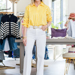 Cosette Crop Hi Low Shirt in Dandelion/White Stripe - Lukka Boutique