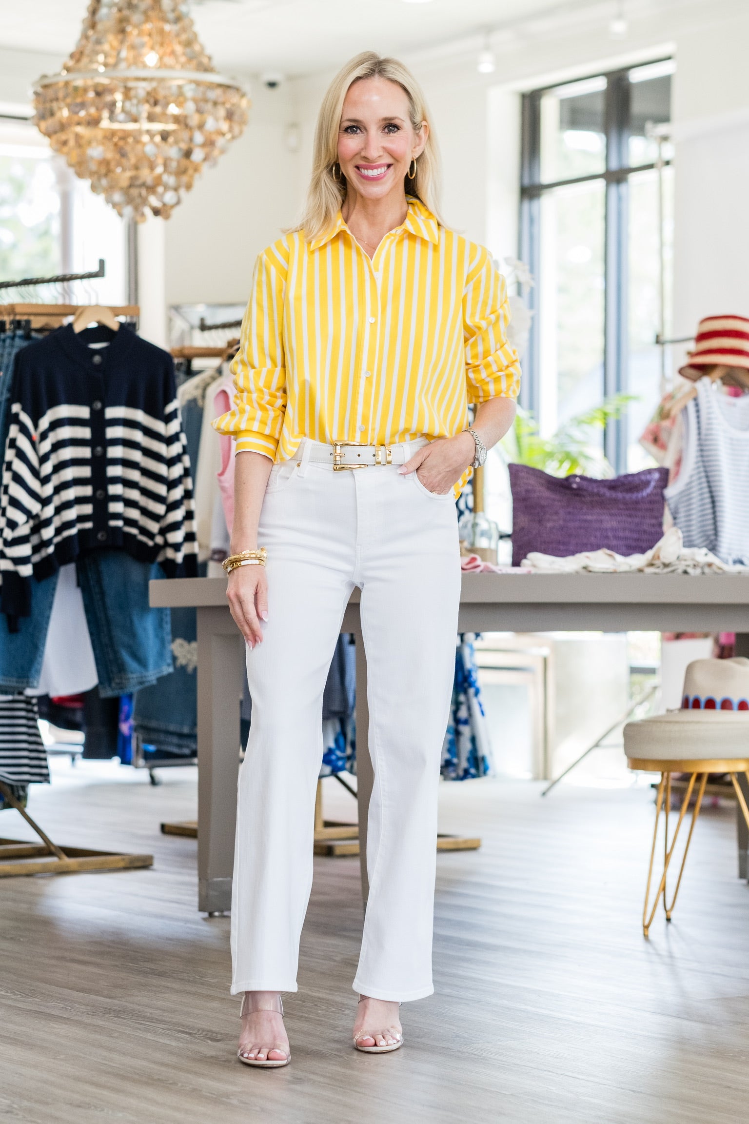 Cosette Crop Hi Low Shirt in Dandelion/White Stripe - Lukka Boutique